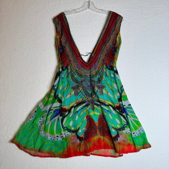 Shahida Parides Plunging Neck Short Dress Silk #1425-16 - Picture 10 of 12